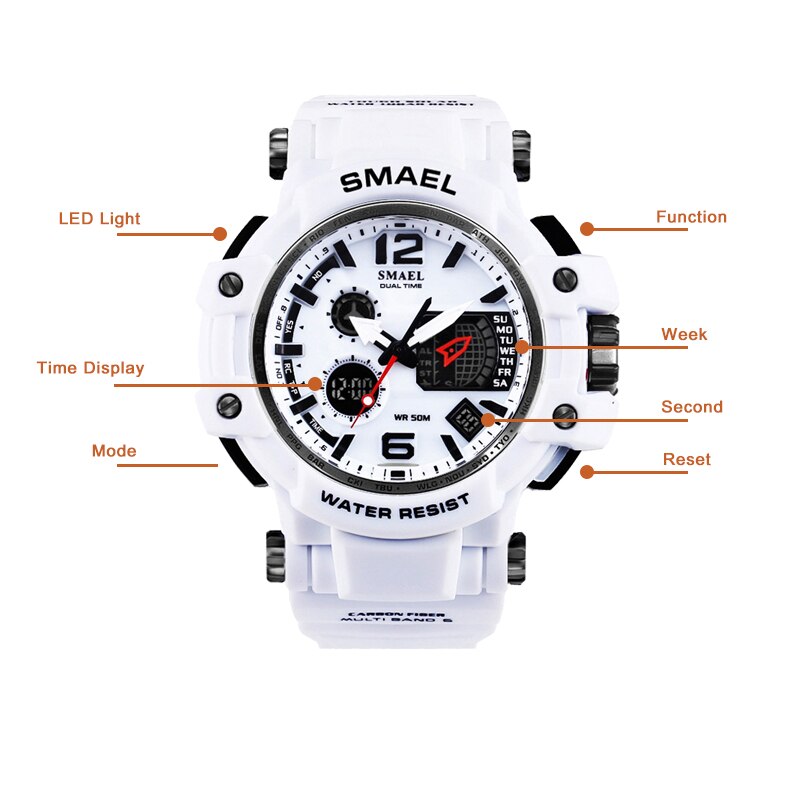 SMAEL 1509 Men Quartz Digital Watch Mens Sport Watches Electronic Military Wrist watch Male Waterproof Clock Relogios Masculino