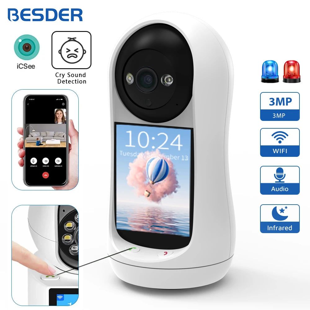 3MP PTZ Wifi Camera Video Call with 2.8 Inch Screen