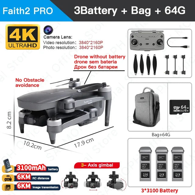 C-FLY Faith2 Pro Drone 4K Professional 3-Axis Gimbal 5G Wifi GPS FPV