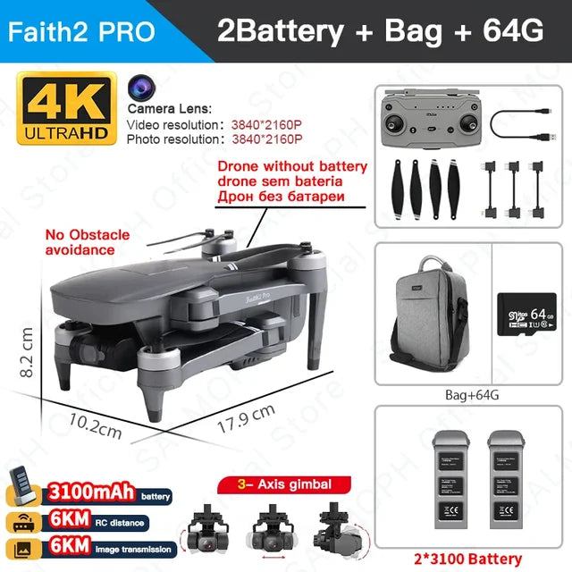 C-FLY Faith2 Pro Drone 4K Professional 3-Axis Gimbal 5G Wifi GPS FPV