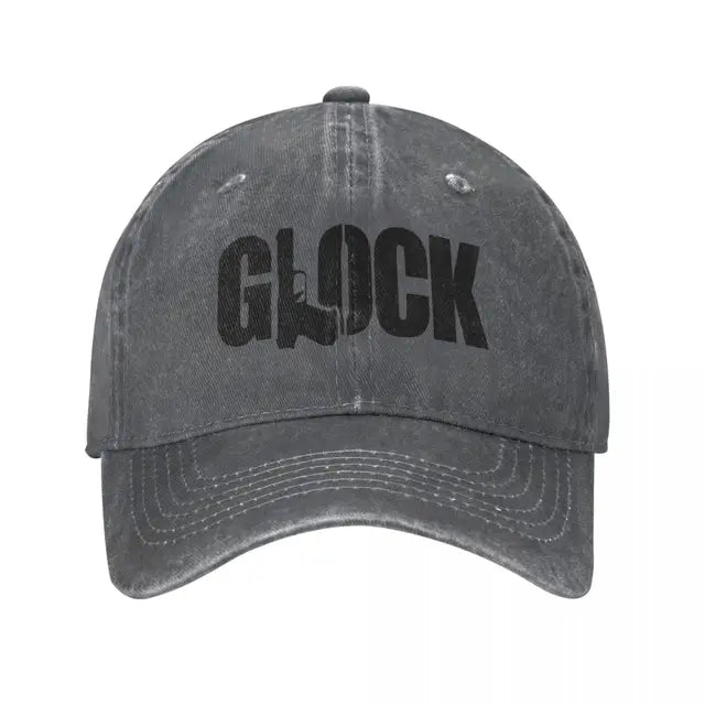 "Aim for Style: Distressed Denim Glock Tactical Shooting Baseball Caps"