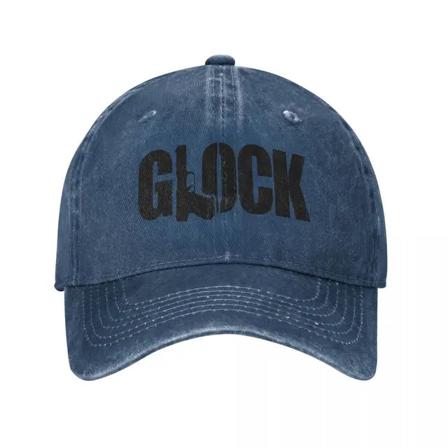 "Aim for Style: Distressed Denim Glock Tactical Shooting Baseball Caps"