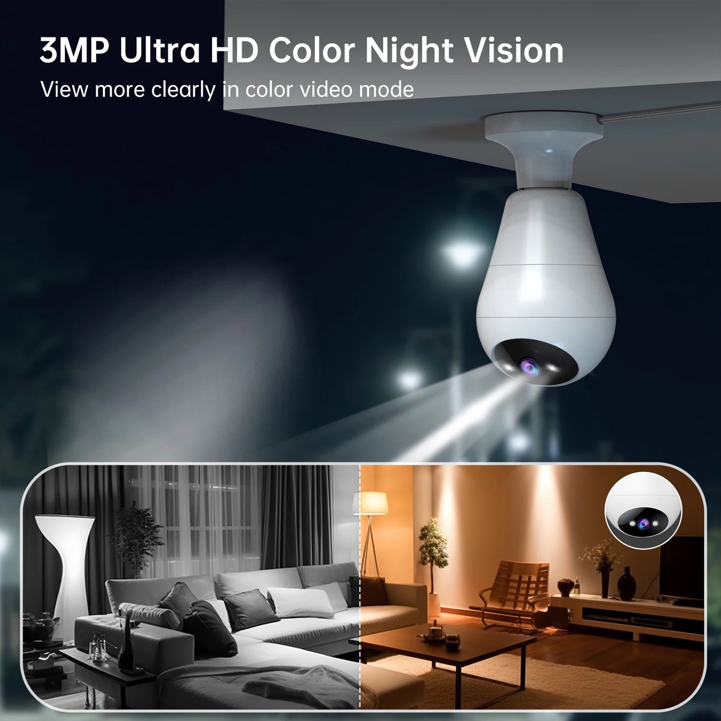 JOOAN 3MP PTZ IP Camera 2.4G Wifi E27 Bulb Surveillance Camera Home Color Night AI Tracking Security Camera Smart Baby Monitor