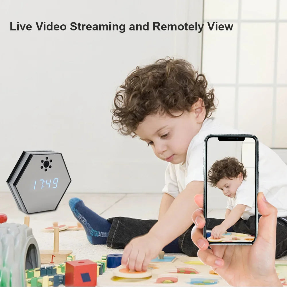 "Innovative Surveillance: 4K HD Mini WiFi Camera Electronic Clock with Two-Way Audio"