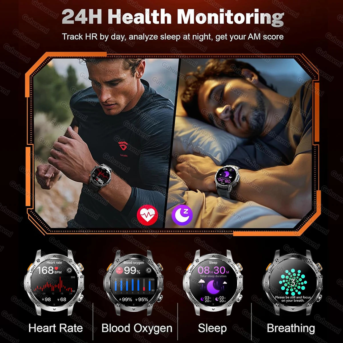 2025 New Military T-Rex 3 Ultra 1000mAh Battery Smart Watch with Flashlight