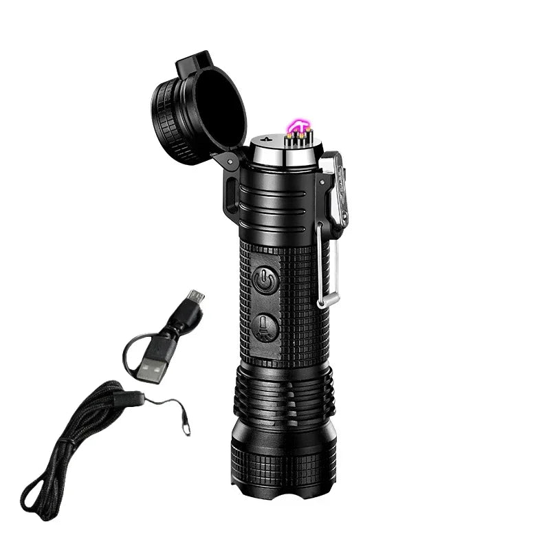 Outdoor Waterproof Flashlight Double Arc Lighter