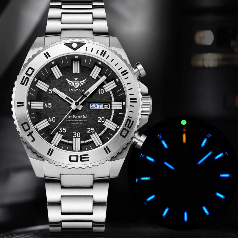 V1035 44mm Men Diving Watc Kinetic Energy Watch 100m luminous Japan PX83 Sapphire