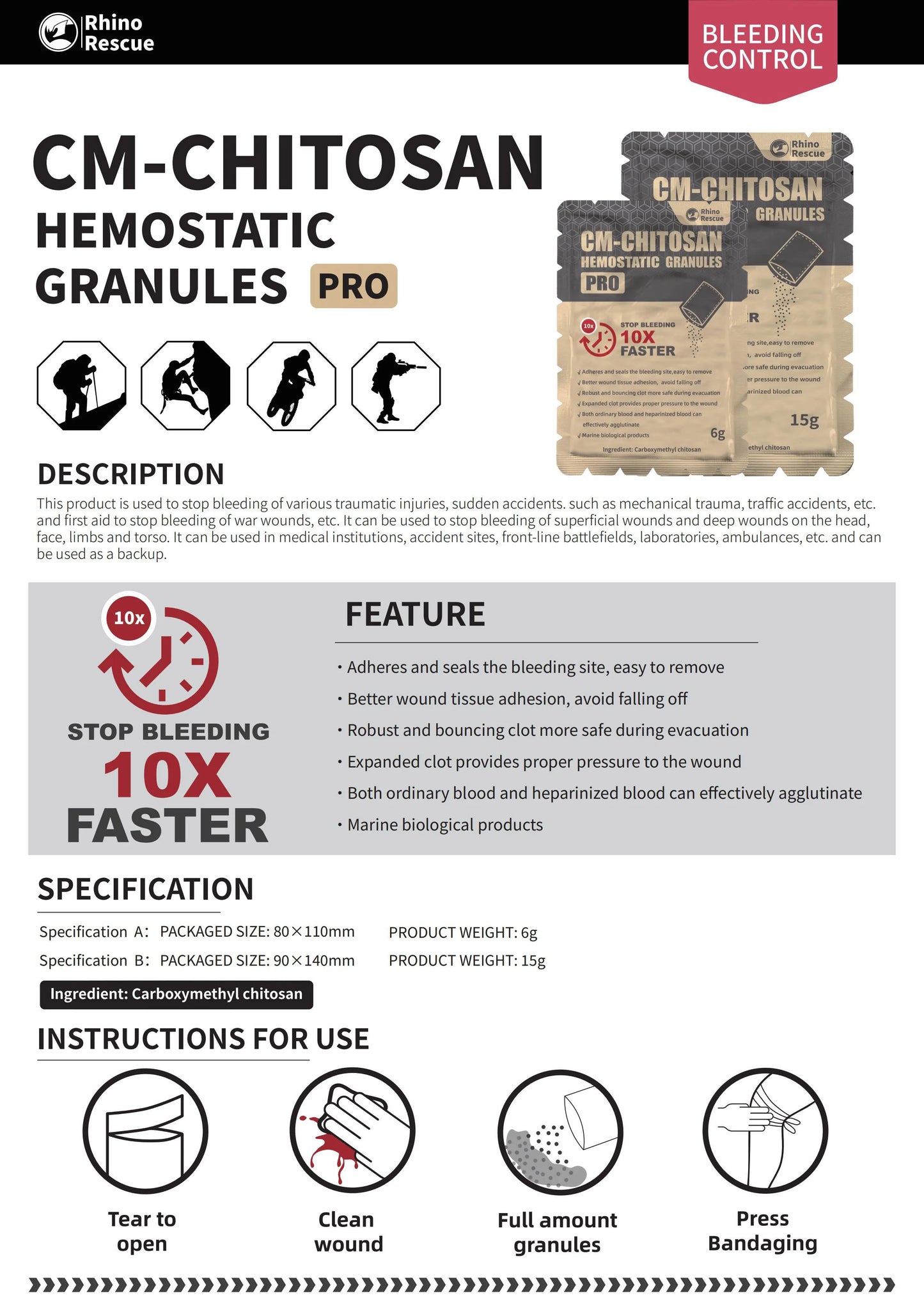 RHINO RESCUE Chitosan Hemostatic Powder