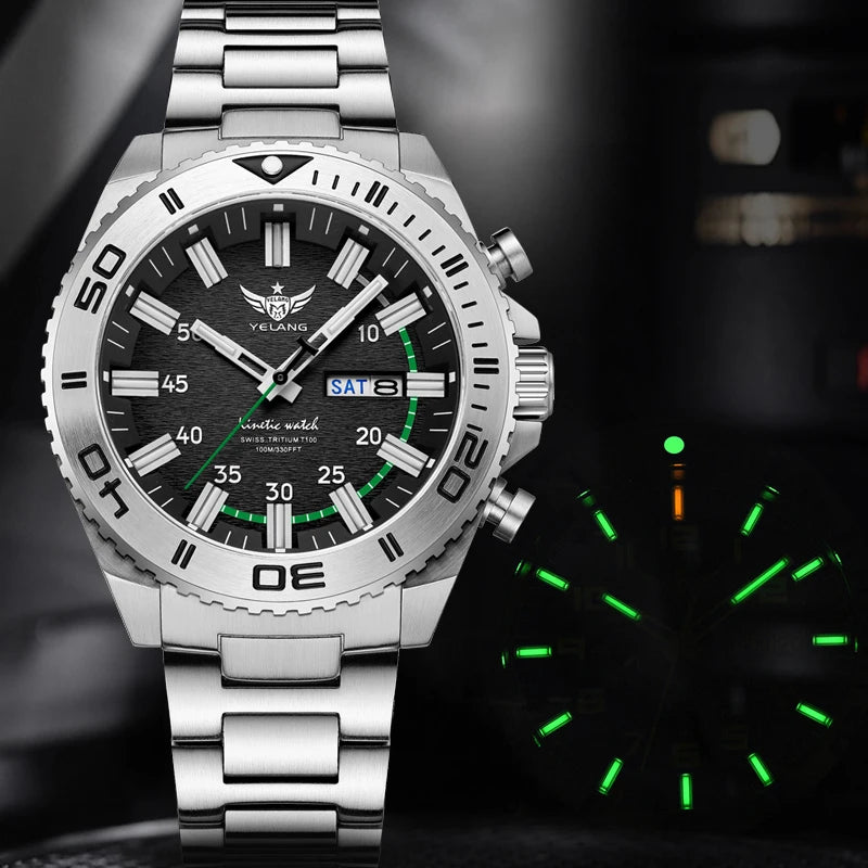 V1035 44mm Men Diving Watc Kinetic Energy Watch 100m luminous Japan PX83 Sapphire