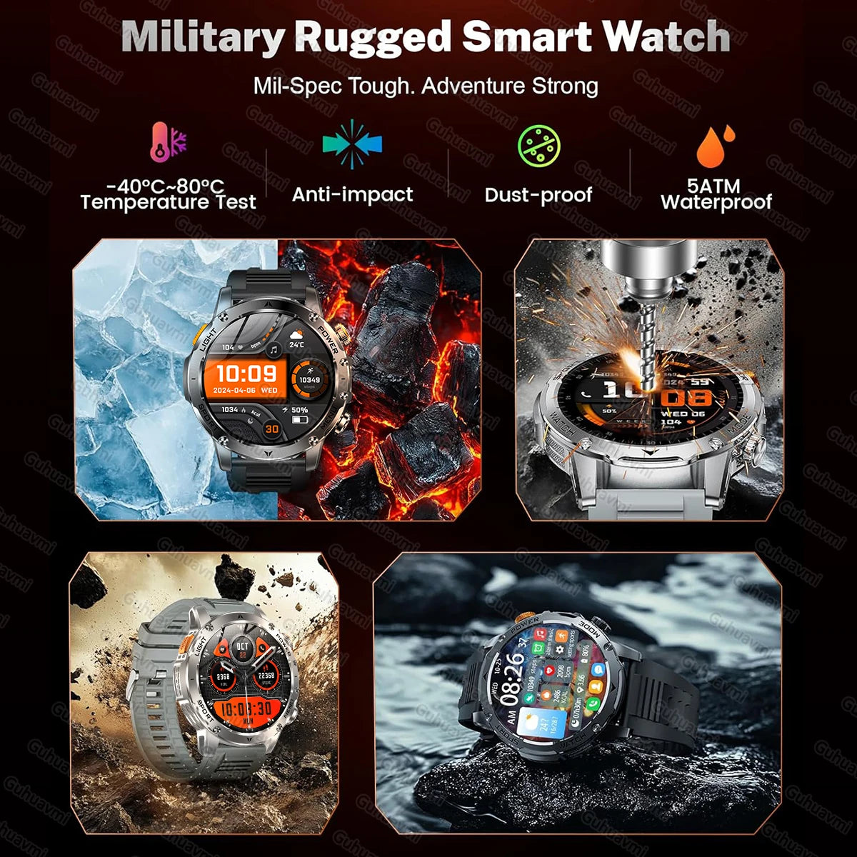 2025 New Military T-Rex 3 Ultra 1000mAh Battery Smart Watch with Flashlight