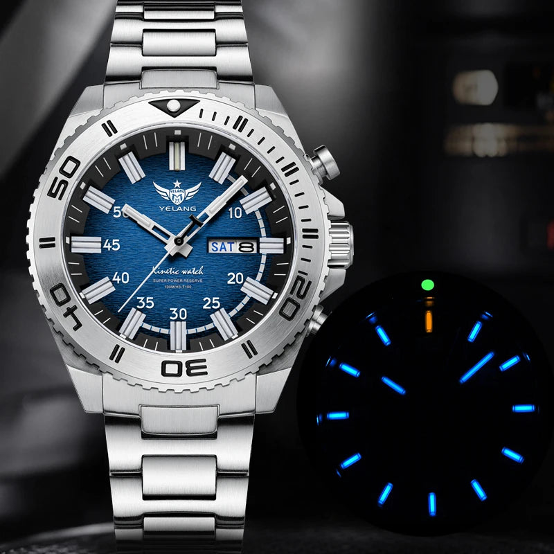 V1035 44mm Men Diving Watc Kinetic Energy Watch 100m luminous Japan PX83 Sapphire