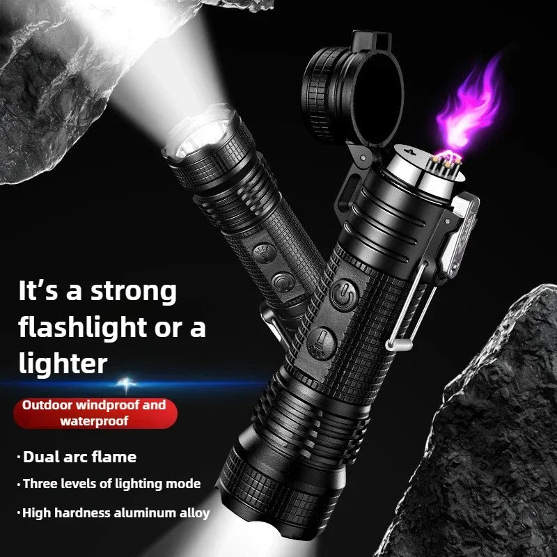 Outdoor Waterproof Flashlight Double Arc Lighter