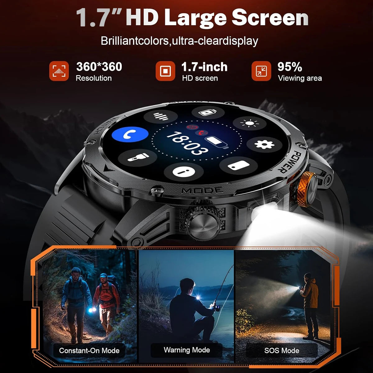 2025 New Military T-Rex 3 Ultra 1000mAh Battery Smart Watch with Flashlight