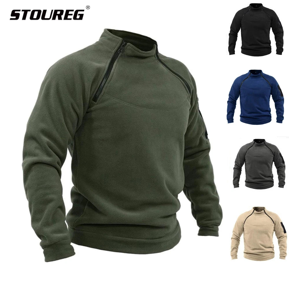 STOUREG Men Fleece Hiking T Shirts,Men Outdoor Zippers Tactical Jackets,Male Warm Hunting Fishing Hiking Coat Sport Top