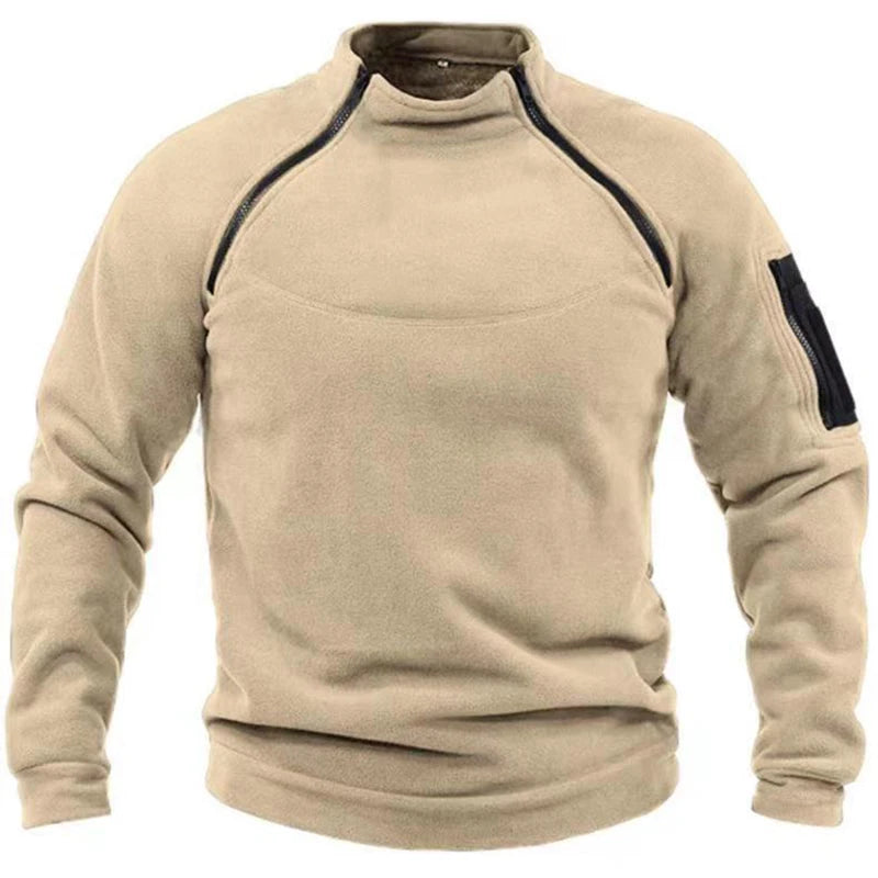 STOUREG Men Fleece Hiking T Shirts,Men Outdoor Zippers Tactical Jackets,Male Warm Hunting Fishing Hiking Coat Sport Top