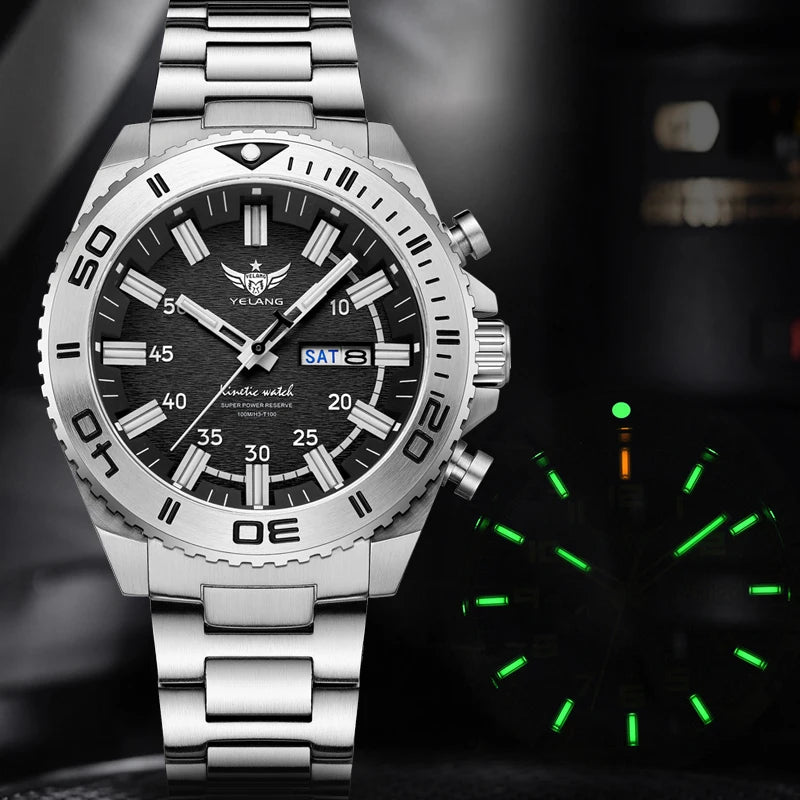 V1035 44mm Men Diving Watc Kinetic Energy Watch 100m luminous Japan PX83 Sapphire
