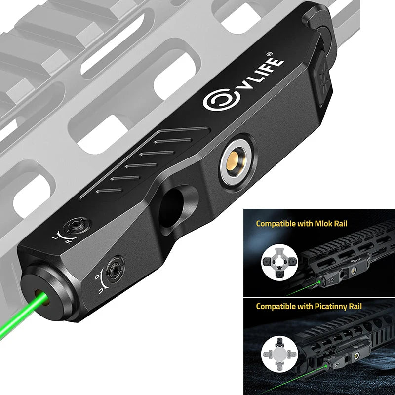 CVLIFE Tactical Green Laser Sight Rifle Compact Low Profile Sights Compatible with M-Lok Picatinny Rail Rechargeable Strobe Mode