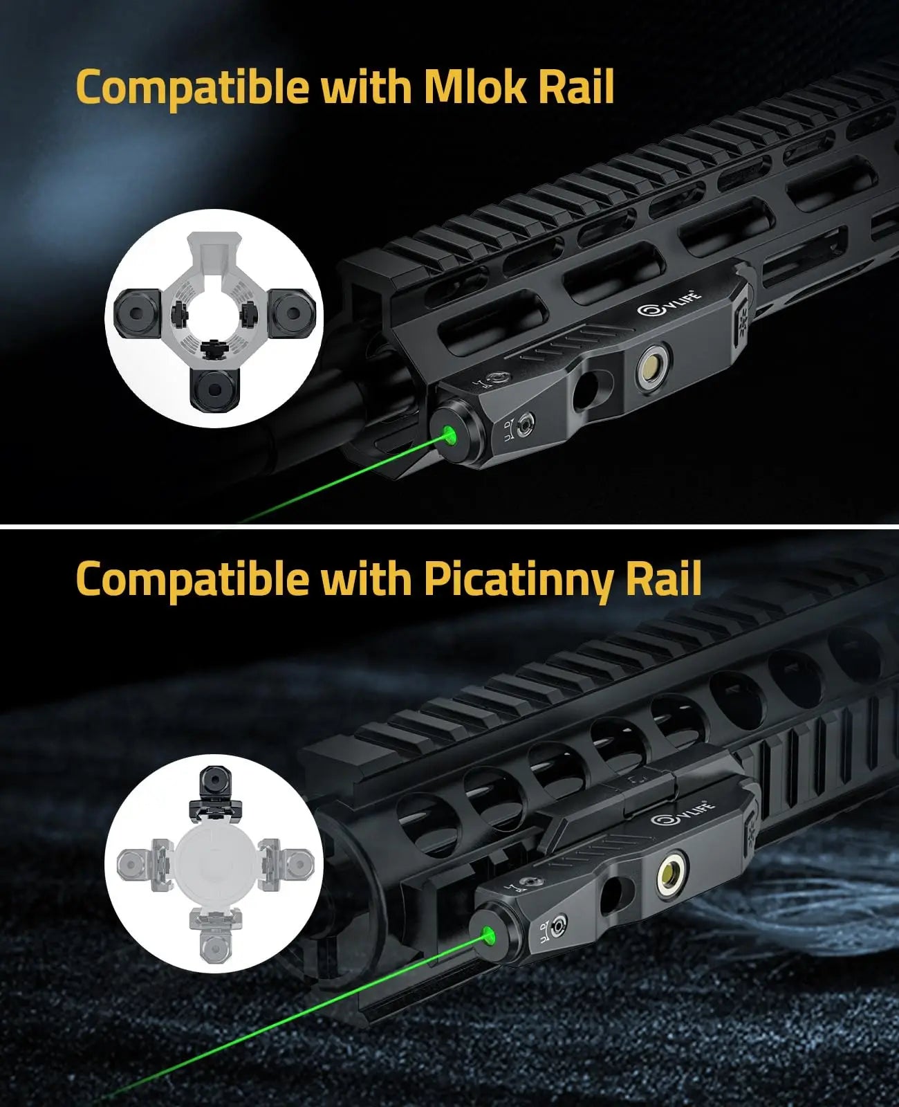 CVLIFE Tactical Green Laser Sight Rifle Compact Low Profile Sights Compatible with M-Lok Picatinny Rail Rechargeable Strobe Mode