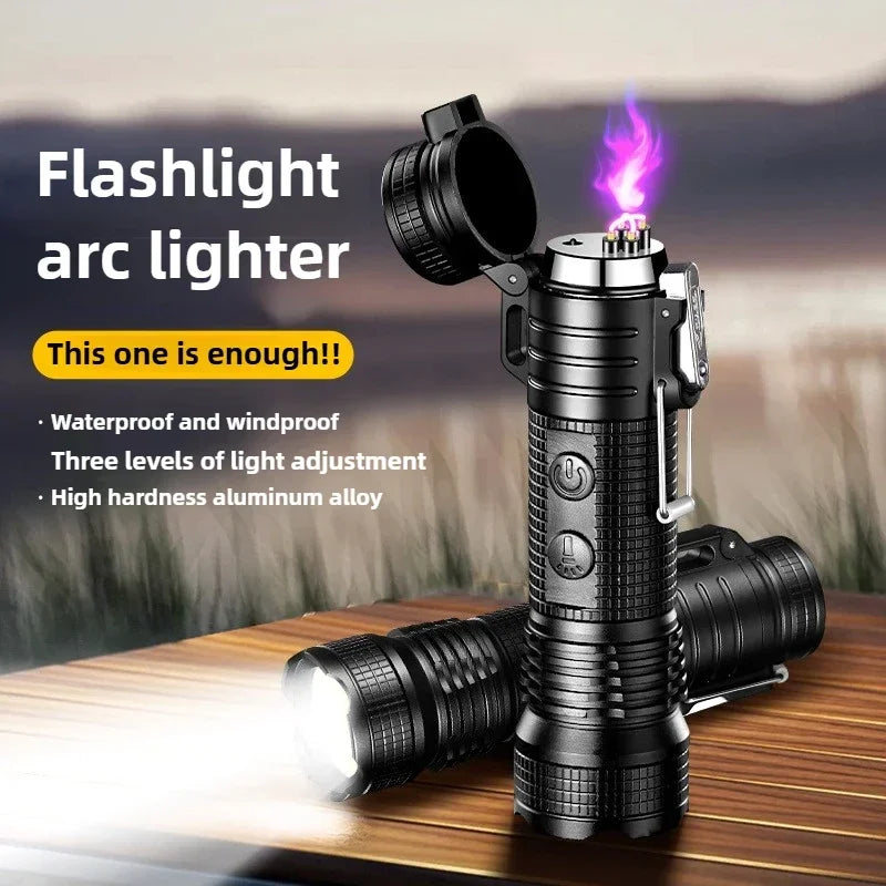 Outdoor Waterproof Flashlight Double Arc Lighter