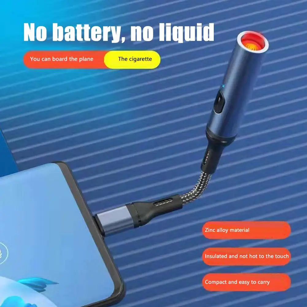Windproof Rechargeable Electric Lighter USB Type C Cable for Cell Phones