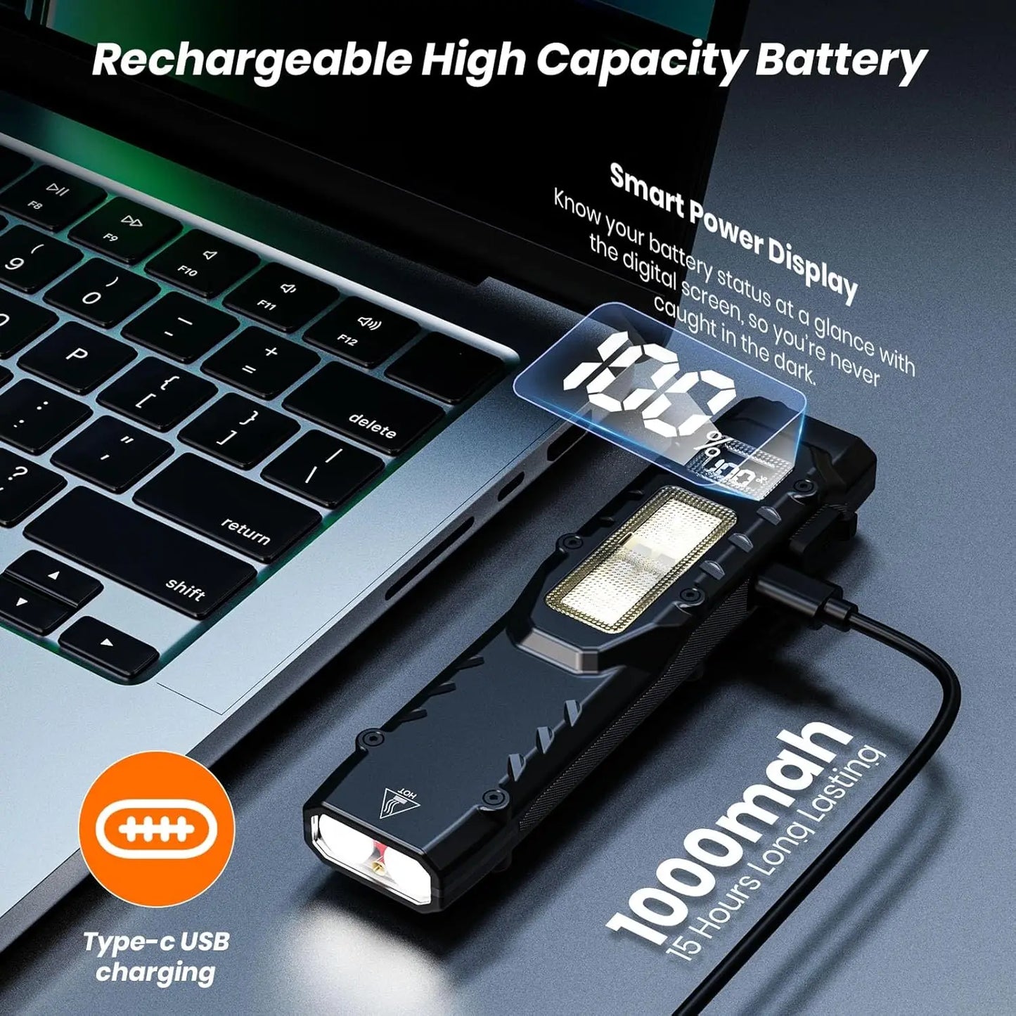 Xion New Tactical Flashlight - Triple-Light Source, Aluminum Alloy Ultra-Thin EDC Rechargeable LED Flashlight