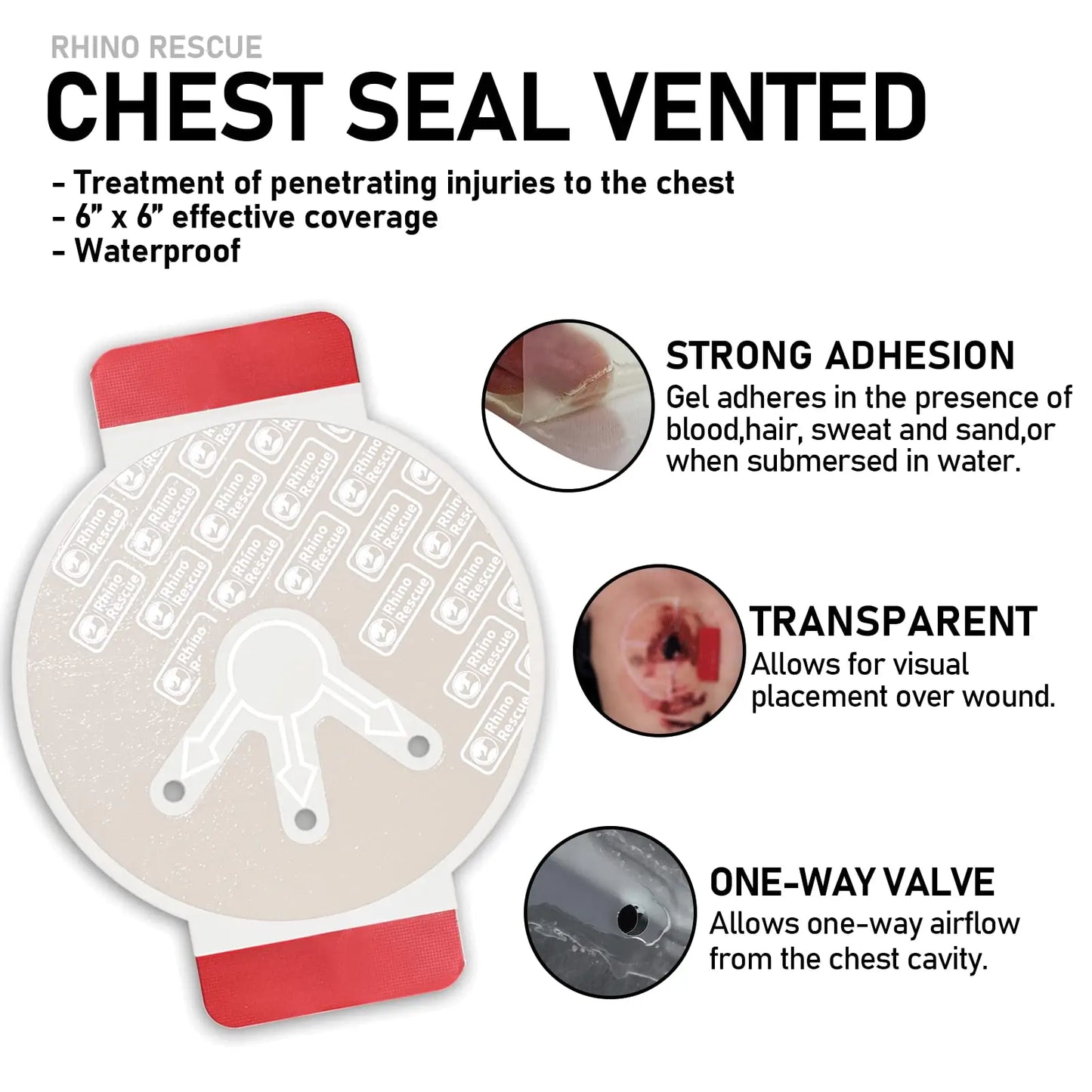 RHINO RESCUE Vent Chest Seal Twin Pack,Trauma Dressing Kit
