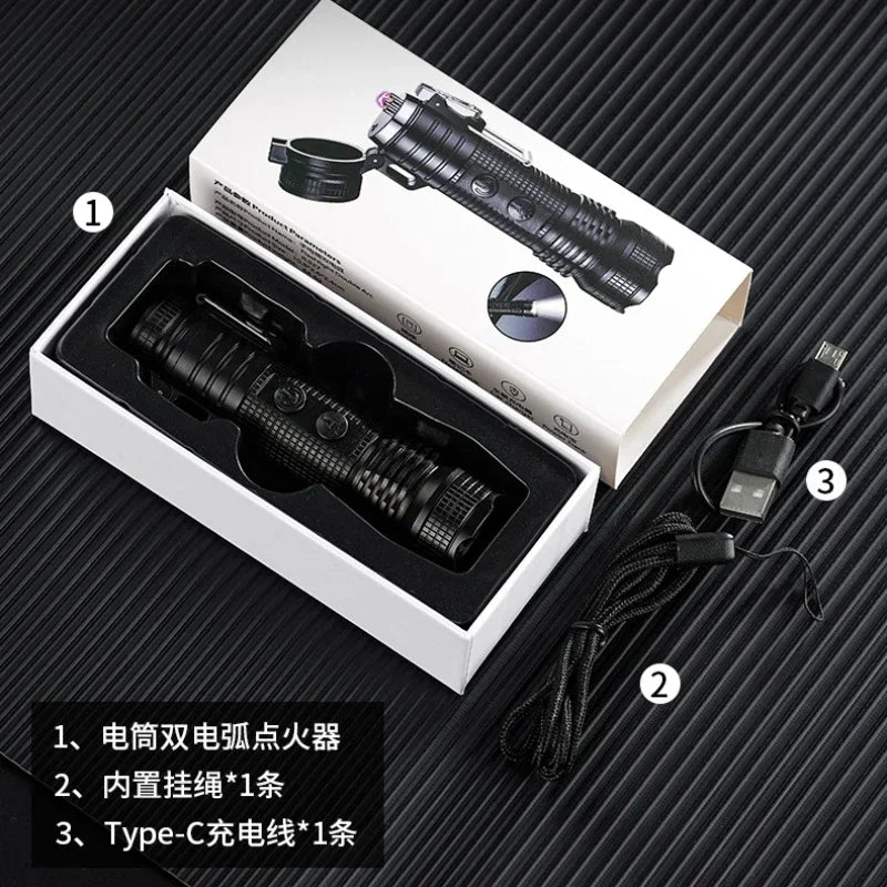 Outdoor Waterproof Flashlight Double Arc Lighter