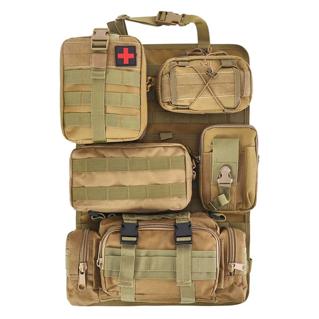 Tactical Seat Back Organizer Storage Hanger Bag with 5 Molle Pouch Vehicle Molle Panel Organizer Universal fits for All Vehicel