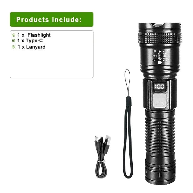 100000 Lumens Super Bright Long Range LED Flashlight
