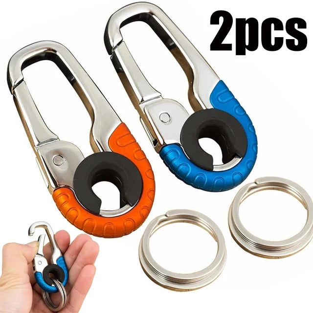 "Stylish & Durable 2-Piece Car Keychain Hook Set: Stainless Steel Buckle Carabiner"