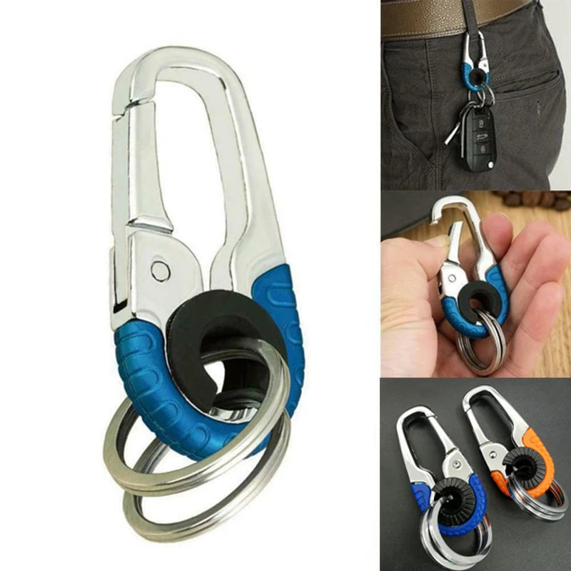 "Stylish & Durable 2-Piece Car Keychain Hook Set: Stainless Steel Buckle Carabiner"