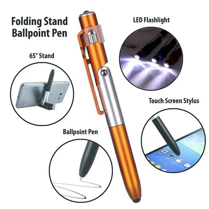 TacPen-4 In 1 Multifunction Ballpoint Pen with LED Light Fold Phone Holder Night Reading Light