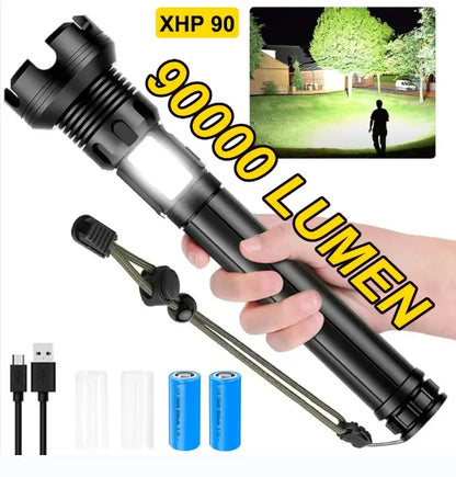 "Illuminate Your World: 90000 Lumens XHP90 LED Tactical Flashlight - Power & Precision"