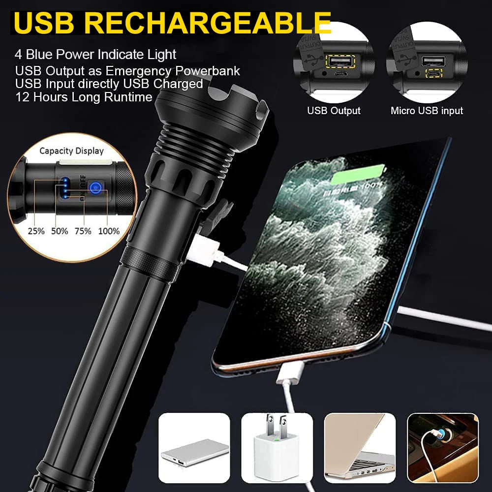 "Illuminate Your World: 90000 Lumens XHP90 LED Tactical Flashlight - Power & Precision"