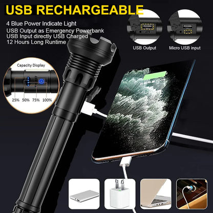 "Illuminate Your World: 90000 Lumens XHP90 LED Tactical Flashlight - Power & Precision"