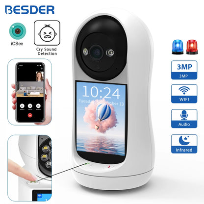 3MP PTZ Wifi Camera Video Call with 2.8 Inch Screen