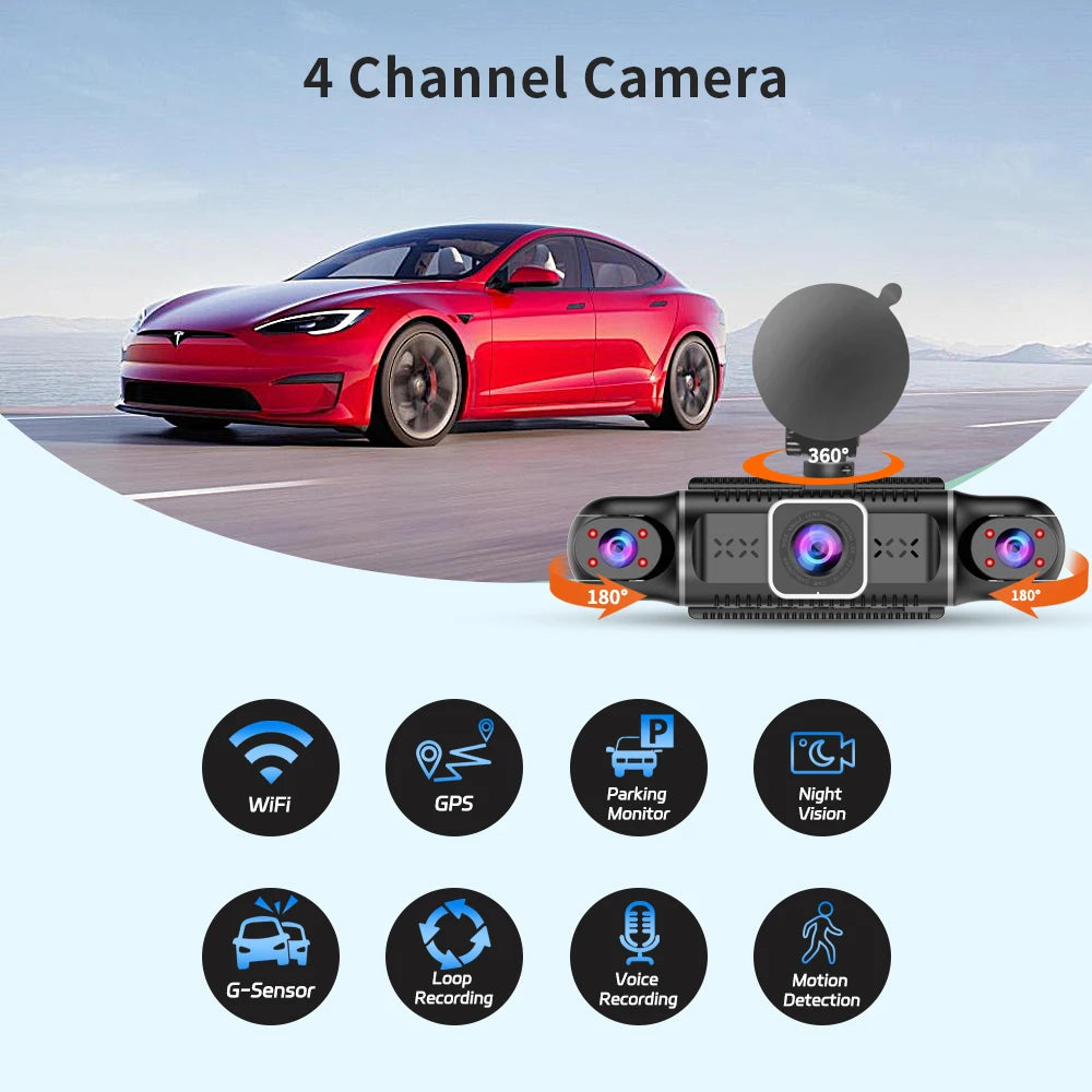 4k Dash Cam 3 Channel Dash Cam Front Rear Inside - 4K UHD With Built-in 32GB Card, G-Sensor & Night Vision Cam, 1080p