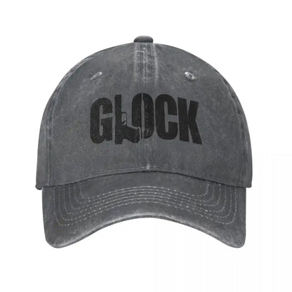 "Aim for Style: Distressed Denim Glock Tactical Shooting Baseball Caps"