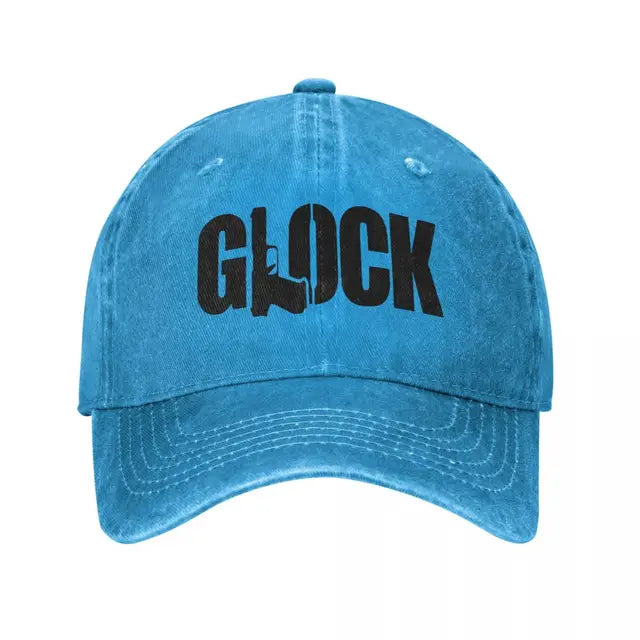 "Aim for Style: Distressed Denim Glock Tactical Shooting Baseball Caps"