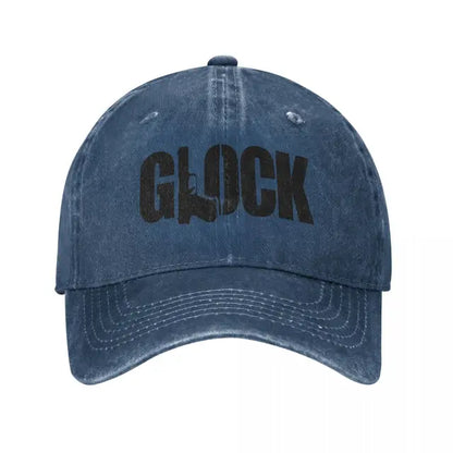 "Aim for Style: Distressed Denim Glock Tactical Shooting Baseball Caps"