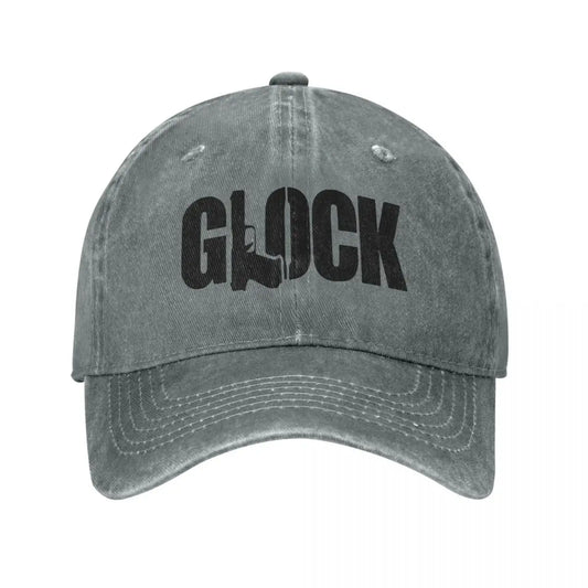 "Aim for Style: Distressed Denim Glock Tactical Shooting Baseball Caps"