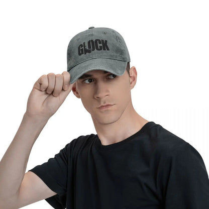 "Aim for Style: Distressed Denim Glock Tactical Shooting Baseball Caps"