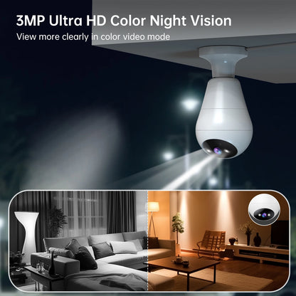 JOOAN 3MP PTZ IP Camera 2.4G Wifi E27 Bulb Surveillance Camera  Home Color Night AI Tracking Security Camera Smart Baby Monitor