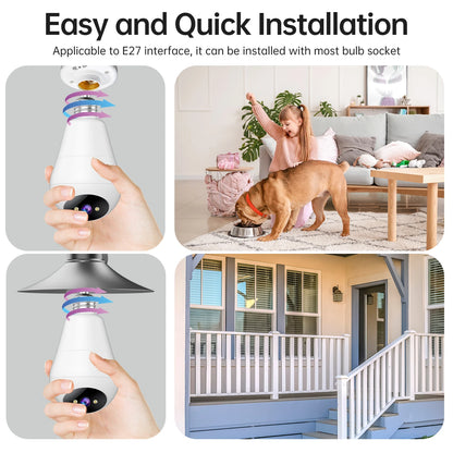 JOOAN 3MP PTZ IP Camera 2.4G Wifi E27 Bulb Surveillance Camera  Home Color Night AI Tracking Security Camera Smart Baby Monitor
