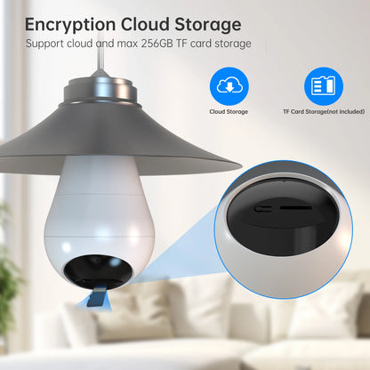 JOOAN 3MP PTZ IP Camera 2.4G Wifi E27 Bulb Surveillance Camera  Home Color Night AI Tracking Security Camera Smart Baby Monitor