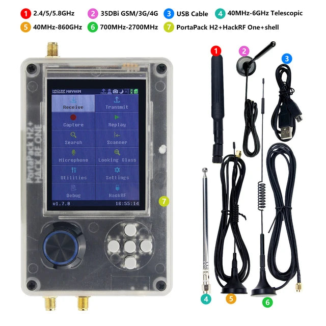 Upgraded HackRF One R9 with PortaPack H2 - Enhanced SDR Capabilities from 1MHz to 6GHz