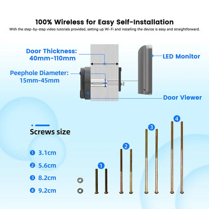 3MP Smart Life Tuya 1080P WiFi Door Bell Eye Peephole Camera 5000mAh Battery PIR Motion Detector IR Alexa Google Digital Viewer