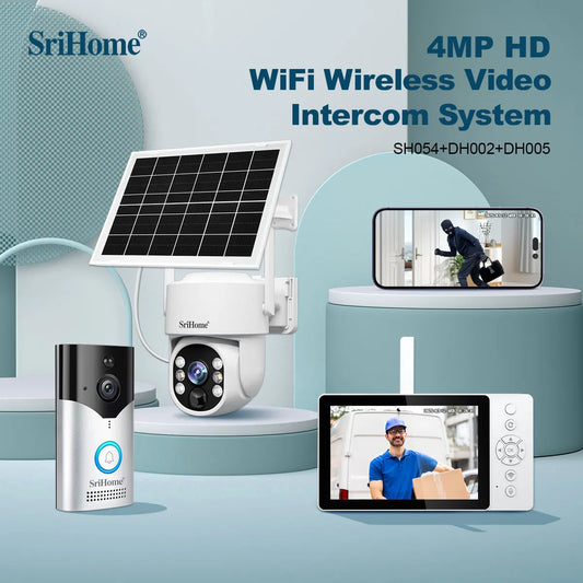 Srihome SH054 5Inch Screen 4MP 1440p Wireless WIFI Doorbell Solar IP Camera Kit Video Door Phone Visual Door Viewer Camera