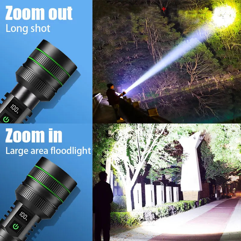 20000000LM Most Powerful LED Flashlight Rechargeable Type-c Flashlight Long Range 2000M