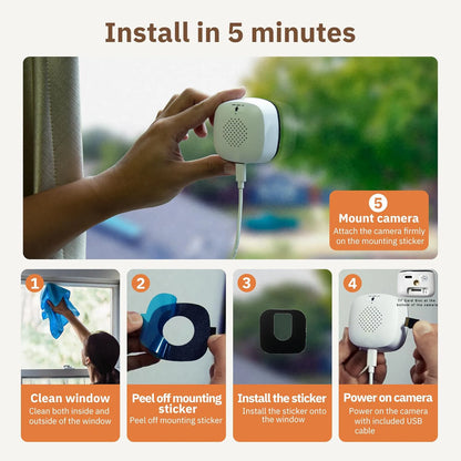 2PCS Window Camera - Replaces Outdoor Cameras | 2.4/5GHz Wi-Fi | 3MP Resolution | Full-Color Night Vision Through Window |